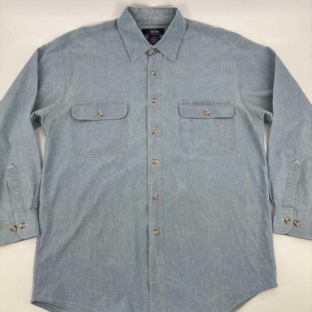 Vintage Five Brothers Chambray Shirt Men Medium Blue Denim Pockets Workwear